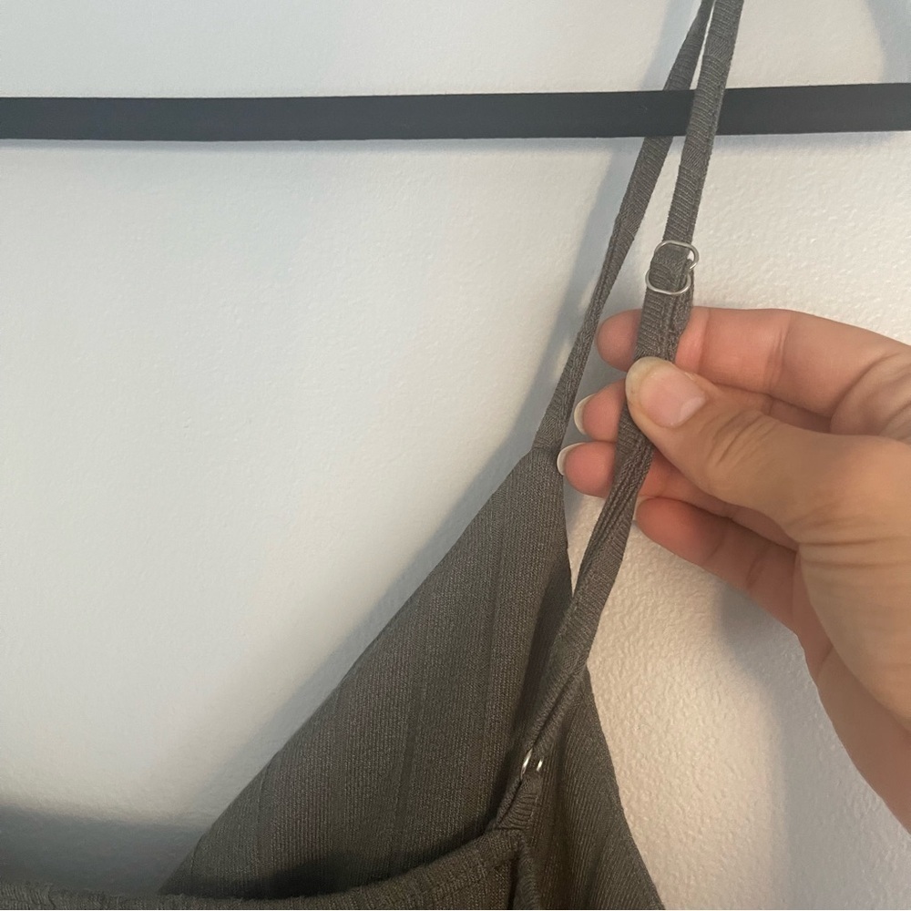 NWT Windsor Front Slit Maxi Dress Button Ribbed Spaghetti Strap Olive Tie Front - Picture 11 of 15
